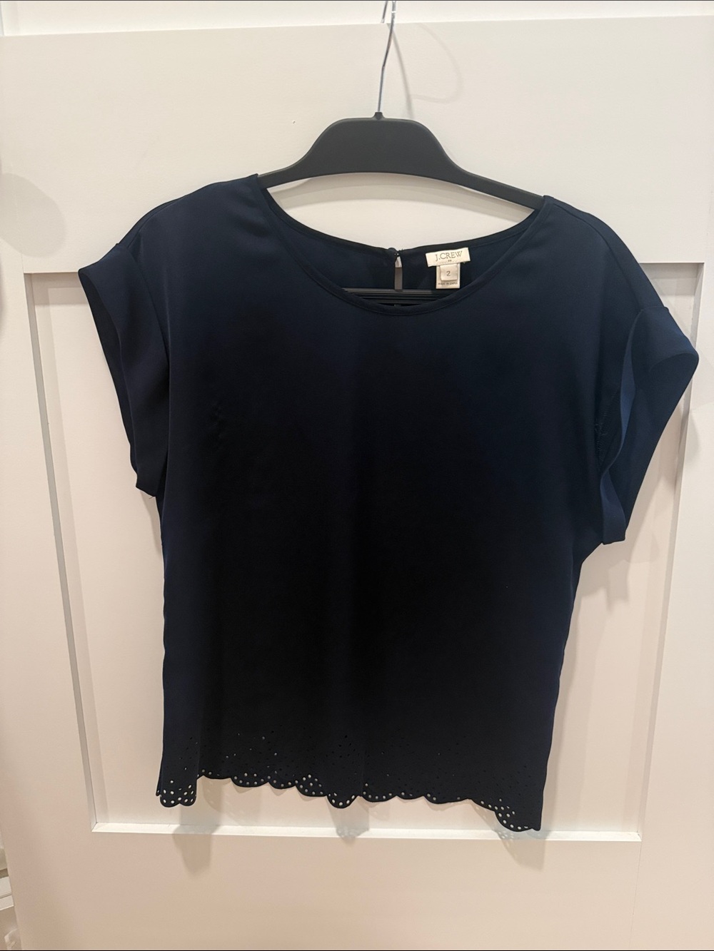 J. Crew Navy Short Sleeve Eyelet Hem Blouse